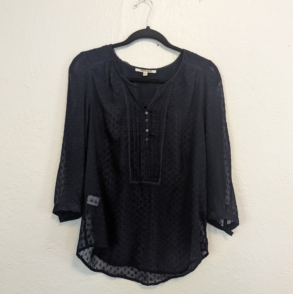 Navy blue 3/4 sleeve polkadot blouse